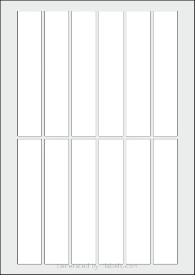 Flexilabels® FJ12 template with 12 rectangular 26 x 135 millimeter labels per sheet, on A4-size adhesive blank label sheets.