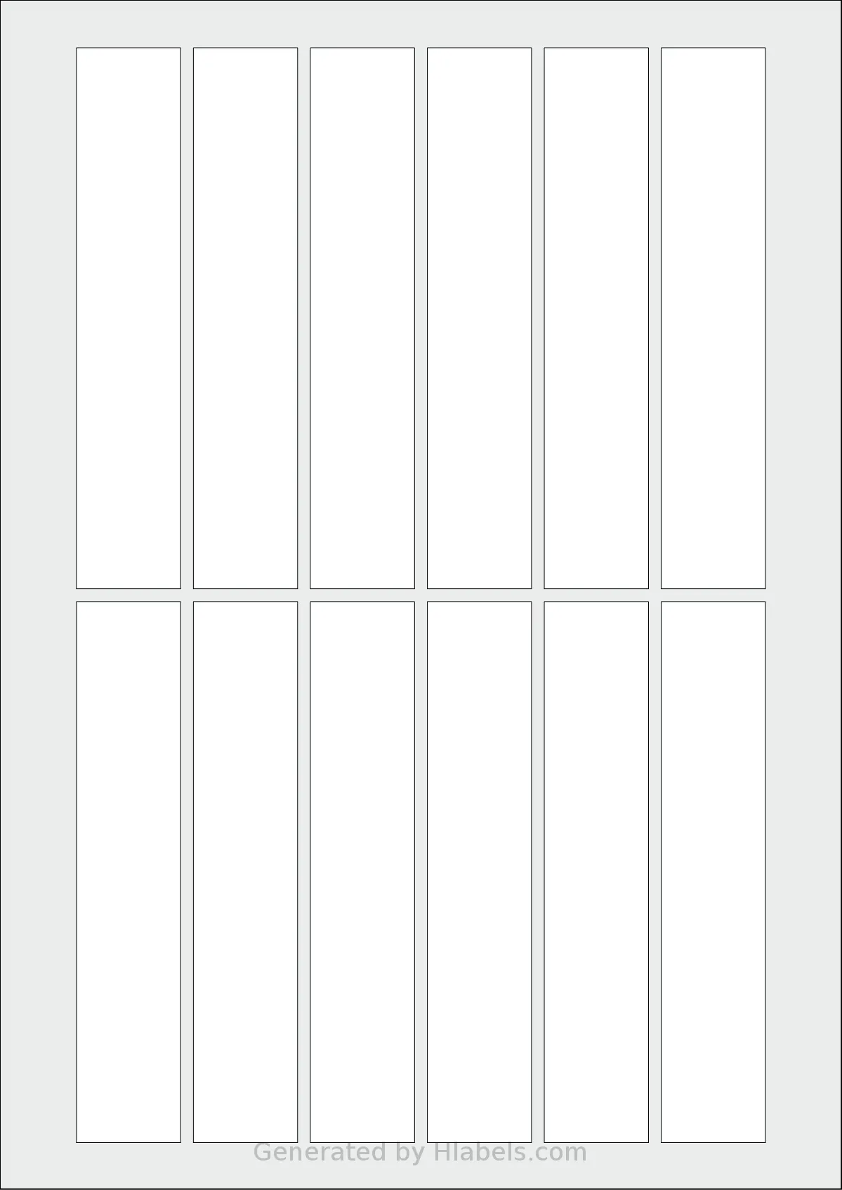 Flexilabels® FJ12 template with 12 rectangular 26 x 135 millimeter labels per sheet, on A4-size adhesive blank label sheets.