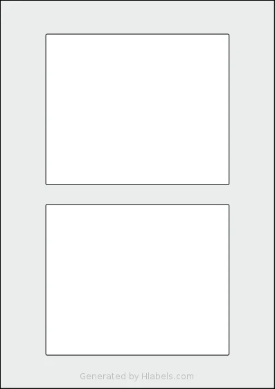 Flexilabels® FJ2 template with 2 rectangular 140 x 115 millimeter labels per sheet, on A4-size adhesive blank label sheets.