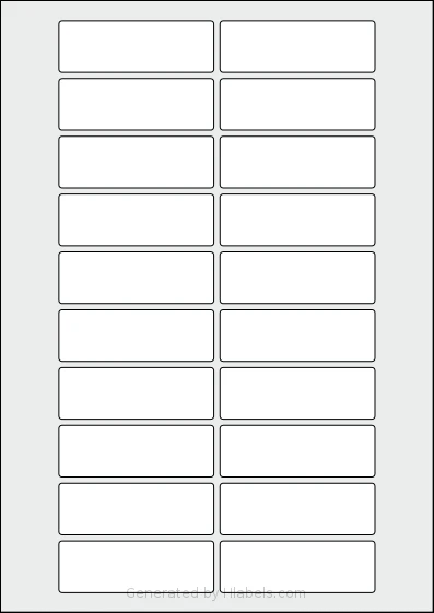 Flexilabels® FJ20 template with 20 rectangular 75 x 25 millimeter labels per sheet, on A4-size adhesive blank label sheets.