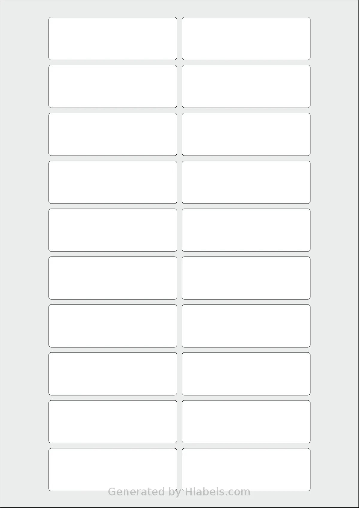 Flexilabels® FJ20 template with 20 rectangular 75 x 25 millimeter labels per sheet, on A4-size adhesive blank label sheets.