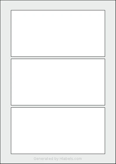 Flexilabels® FJ3 template with 3 rectangular 170 x 84 millimeter labels per sheet, on A4-size adhesive blank label sheets.
