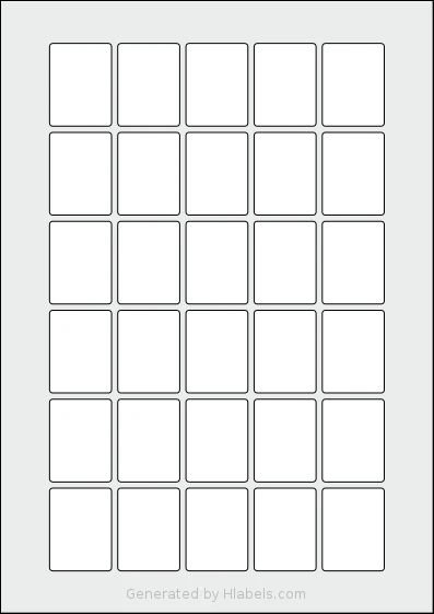 Flexilabels® FJ30 template with 30 rectangular 30 x 40 millimeter labels per sheet, on A4-size adhesive blank label sheets.