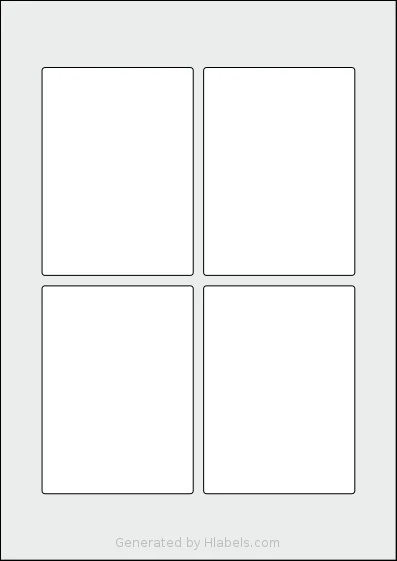 Flexilabels® FJ4 template with 4 rectangular 80 x 110 millimeter labels per sheet, on A4-size adhesive blank label sheets.