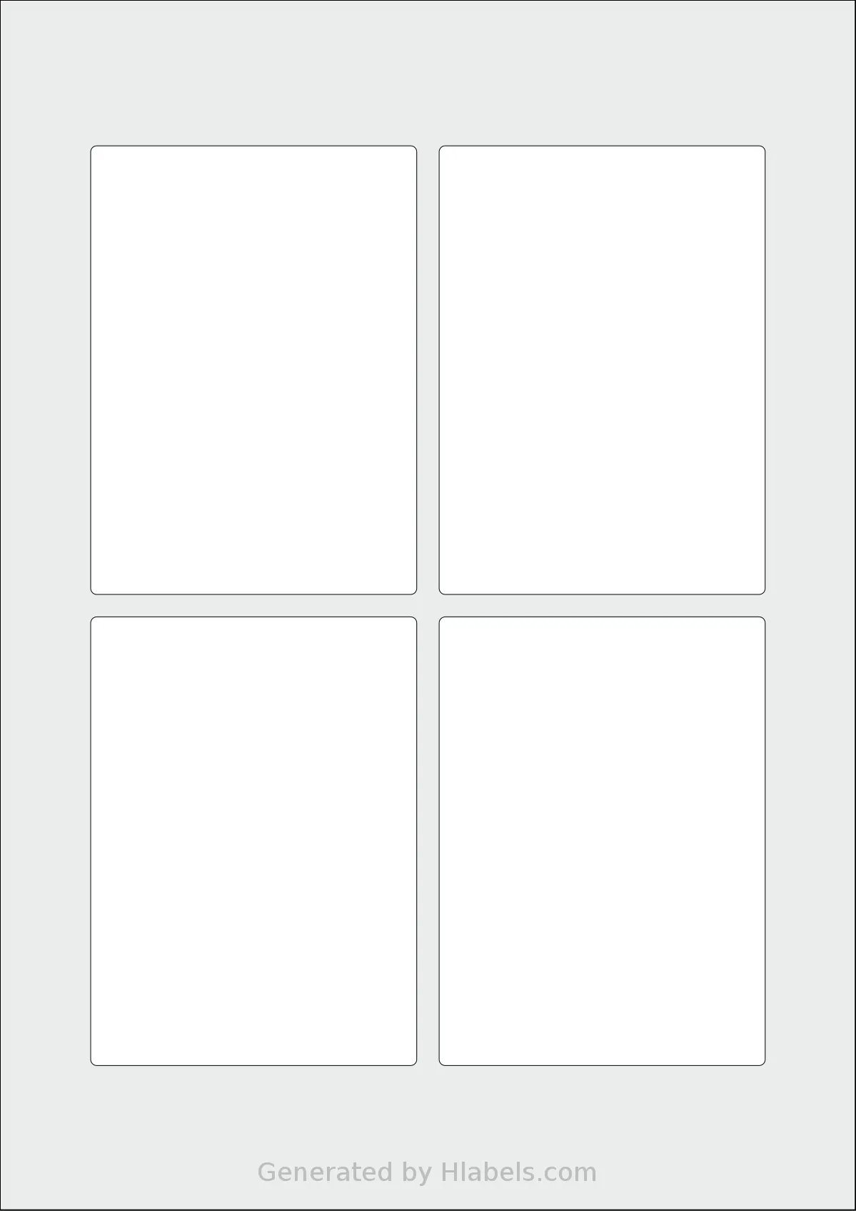 Flexilabels® FJ4 template with 4 rectangular 80 x 110 millimeter labels per sheet, on A4-size adhesive blank label sheets.