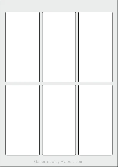 Flexilabels® FJ6 template with 6 rectangular 60 x 125 millimeter labels per sheet, on A4-size adhesive blank label sheets.