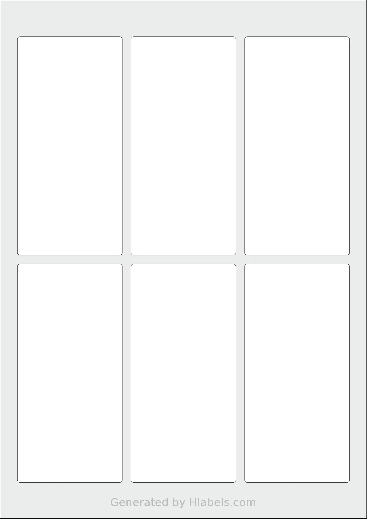 Flexilabels® FJ6 template with 6 rectangular 60 x 125 millimeter labels per sheet, on A4-size adhesive blank label sheets.