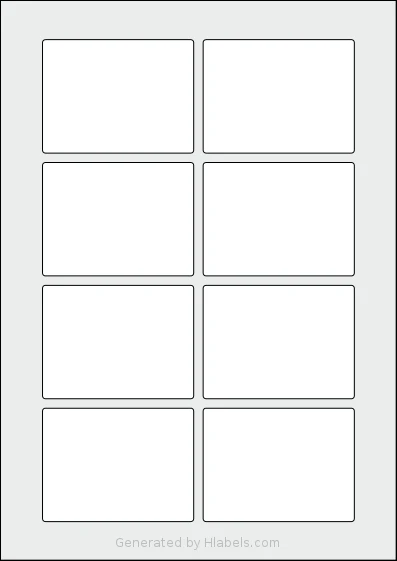 Flexilabels® FJ8 template with 8 rectangular 80 x 60 millimeter labels per sheet, on A4-size adhesive blank label sheets.