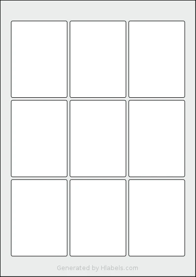 Flexilabels® FJ9 template with 9 rectangular 60 x 82 millimeter labels per sheet, on A4-size adhesive blank label sheets.