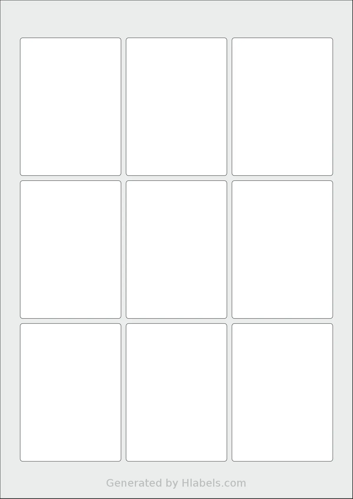 Flexilabels® FJ9 template with 9 rectangular 60 x 82 millimeter labels per sheet, on A4-size adhesive blank label sheets.