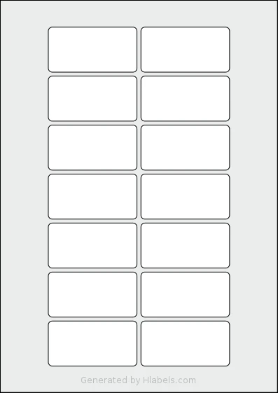 Flexilabels® FJF14 template with 14 rectangular 67 x 34 millimeter labels per sheet, on A4-size adhesive blank label sheets.