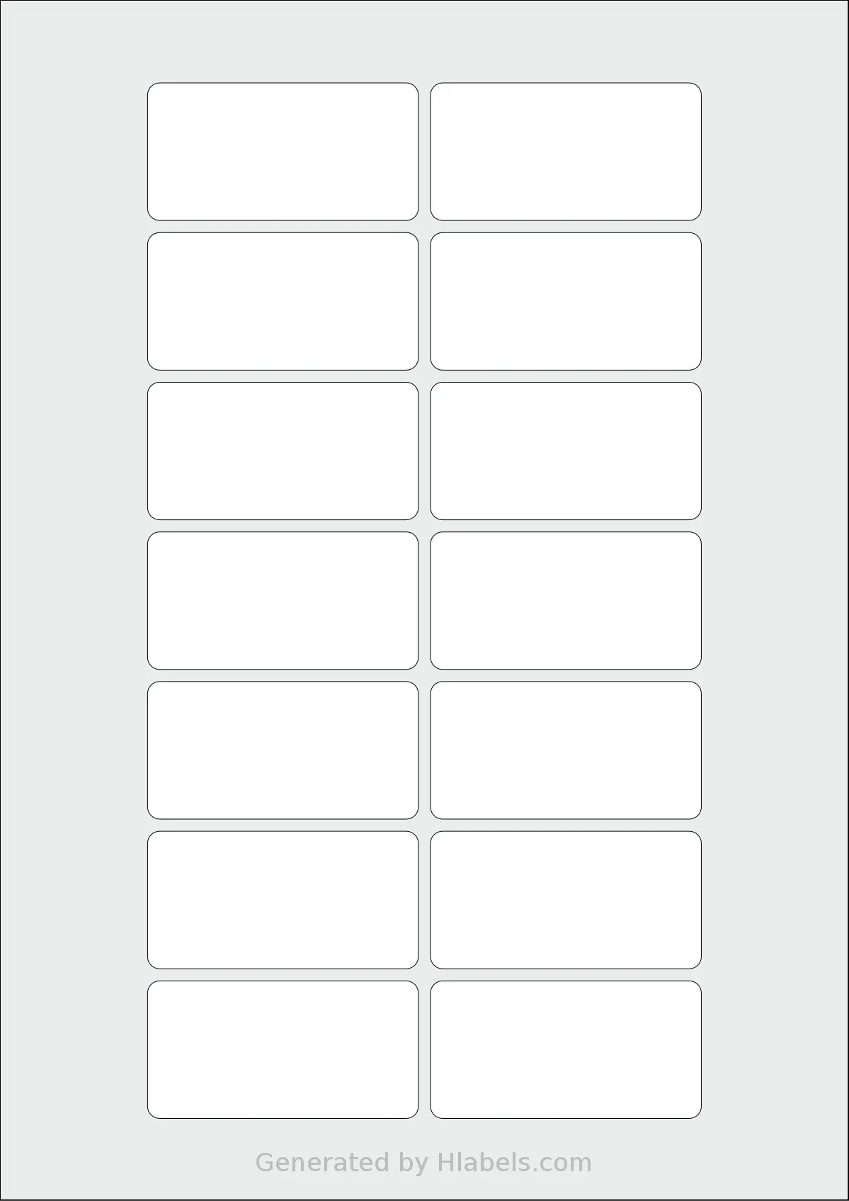 Flexilabels® FJF14 template with 14 rectangular 67 x 34 millimeter labels per sheet, on A4-size adhesive blank label sheets.