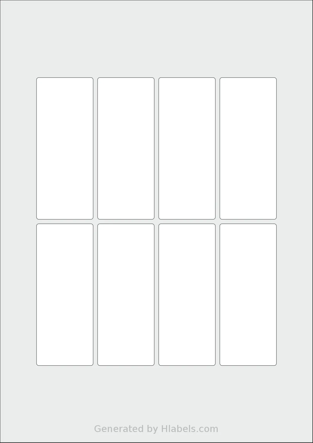 Flexilabels® FJH6 template with 8 rectangular 38 x 95 millimeter labels per sheet, on A4-size adhesive blank label sheets.