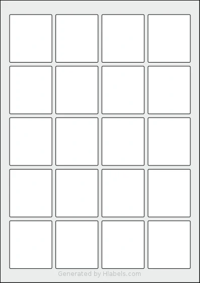 Flexilabels® FK20 template with 20 rectangular 44.45 x 50.08 millimeter labels per sheet, on A4-size adhesive blank label sheets.