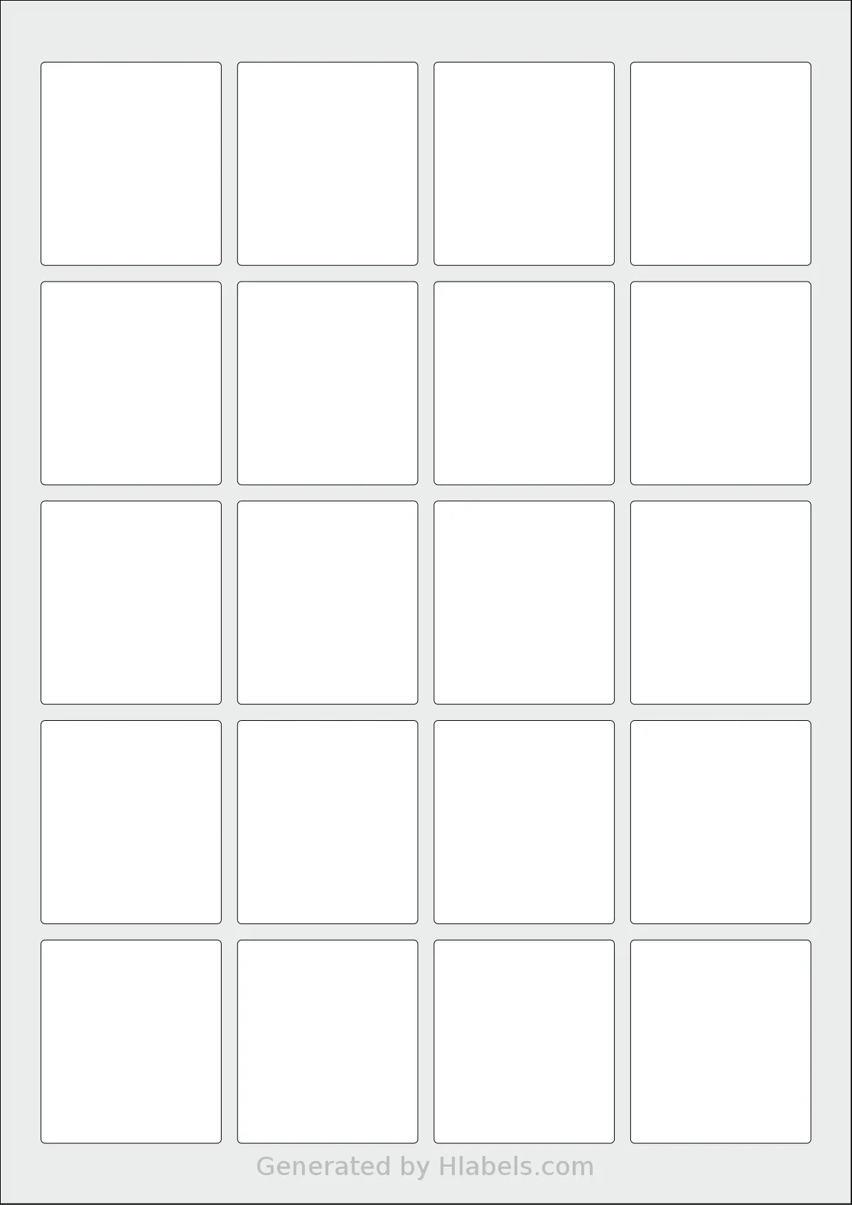 Flexilabels® FK20 template with 20 rectangular 44.45 x 50.08 millimeter labels per sheet, on A4-size adhesive blank label sheets.