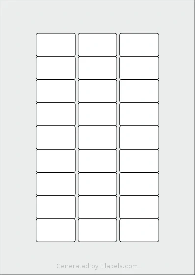 Flexilabels® FK27 template with 27 rectangular 42 x 25 millimeter labels per sheet, on A4-size adhesive blank label sheets.