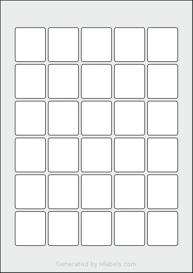 Flexilabels® FK30 template with 30 rectangular 33 x 37 millimeter labels per sheet, on A4-size adhesive blank label sheets.