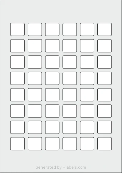 Flexilabels® FK48 template with 48 rectangular 24 x 22 millimeter labels per sheet, on A4-size adhesive blank label sheets.