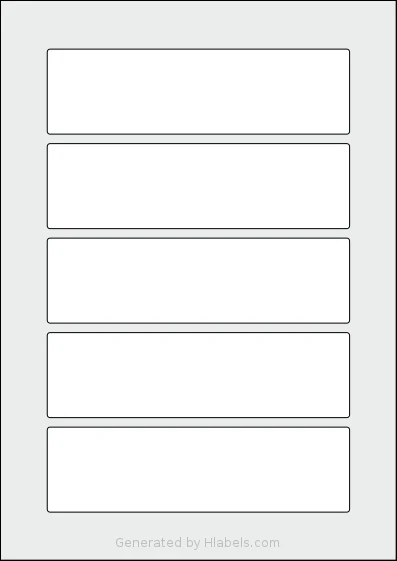 Flexilabels® FK5 template with 5 rectangular 160 x 45 millimeter labels per sheet, on A4-size adhesive blank label sheets.