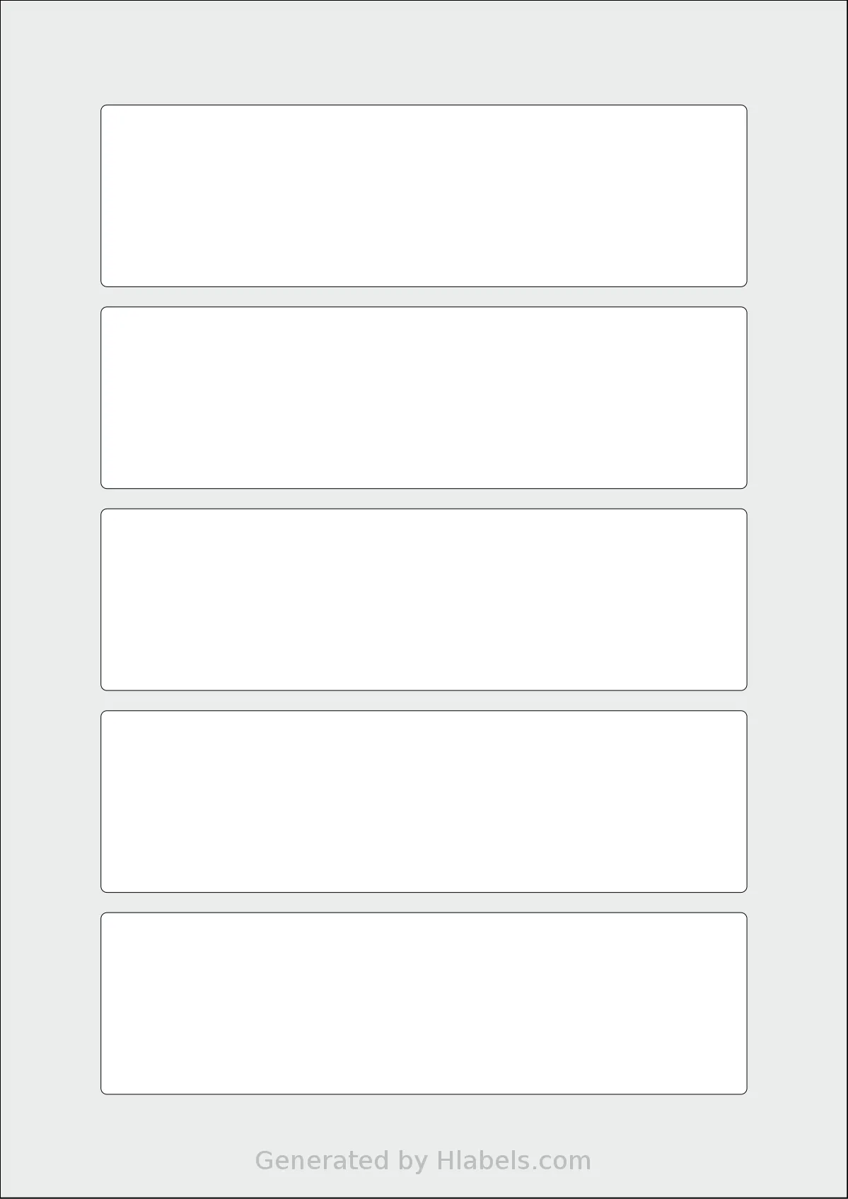 Flexilabels® FK5 template with 5 rectangular 160 x 45 millimeter labels per sheet, on A4-size adhesive blank label sheets.