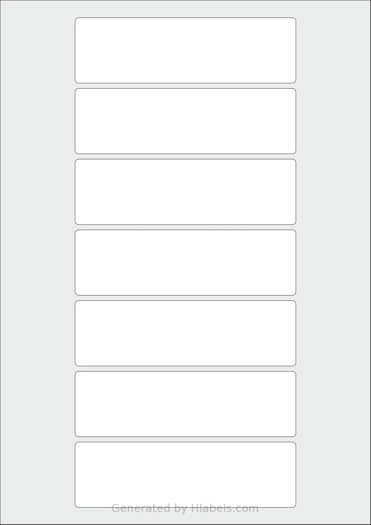 Flexilabels® FK7 template with 7 rectangular 125 x 37 millimeter labels per sheet, on A4-size adhesive blank label sheets.
