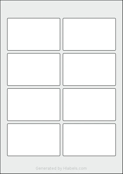 Flexilabels® FK8 template with 8 rectangular 90 x 55 millimeter labels per sheet, on A4-size adhesive blank label sheets.