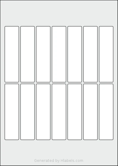 Flexilabels® FKE14 template with 14 rectangular 25 x 100 millimeter labels per sheet, on A4-size adhesive blank label sheets.