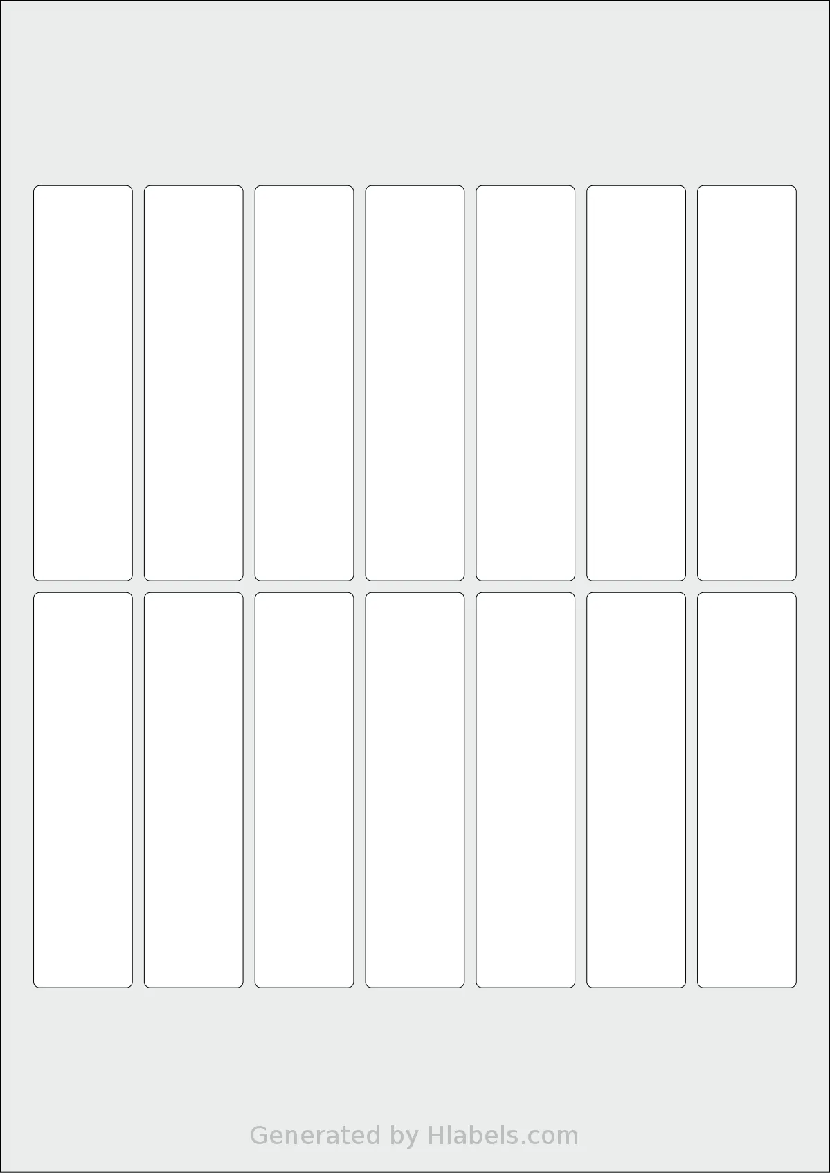 Flexilabels® FKE14 template with 14 rectangular 25 x 100 millimeter labels per sheet, on A4-size adhesive blank label sheets.