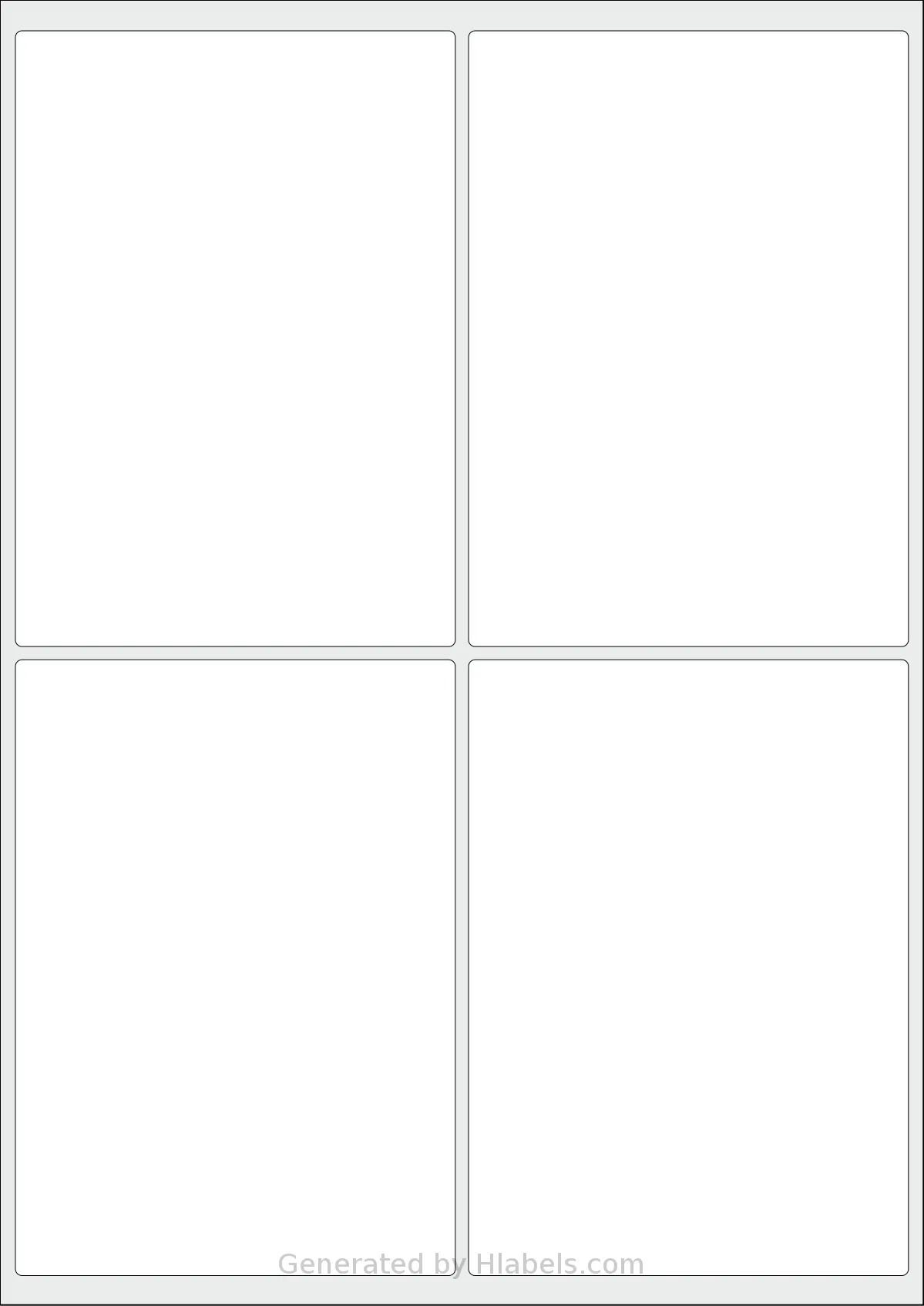 Flexilabels® FKL4 template with 4 rectangular 100 x 140 millimeter labels per sheet, on A4-size adhesive blank label sheets.