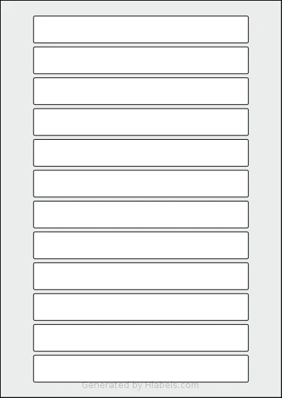 Flexilabels® FL12 template with 12 rectangular 160 x 20 millimeter labels per sheet, on A4-size adhesive blank label sheets.