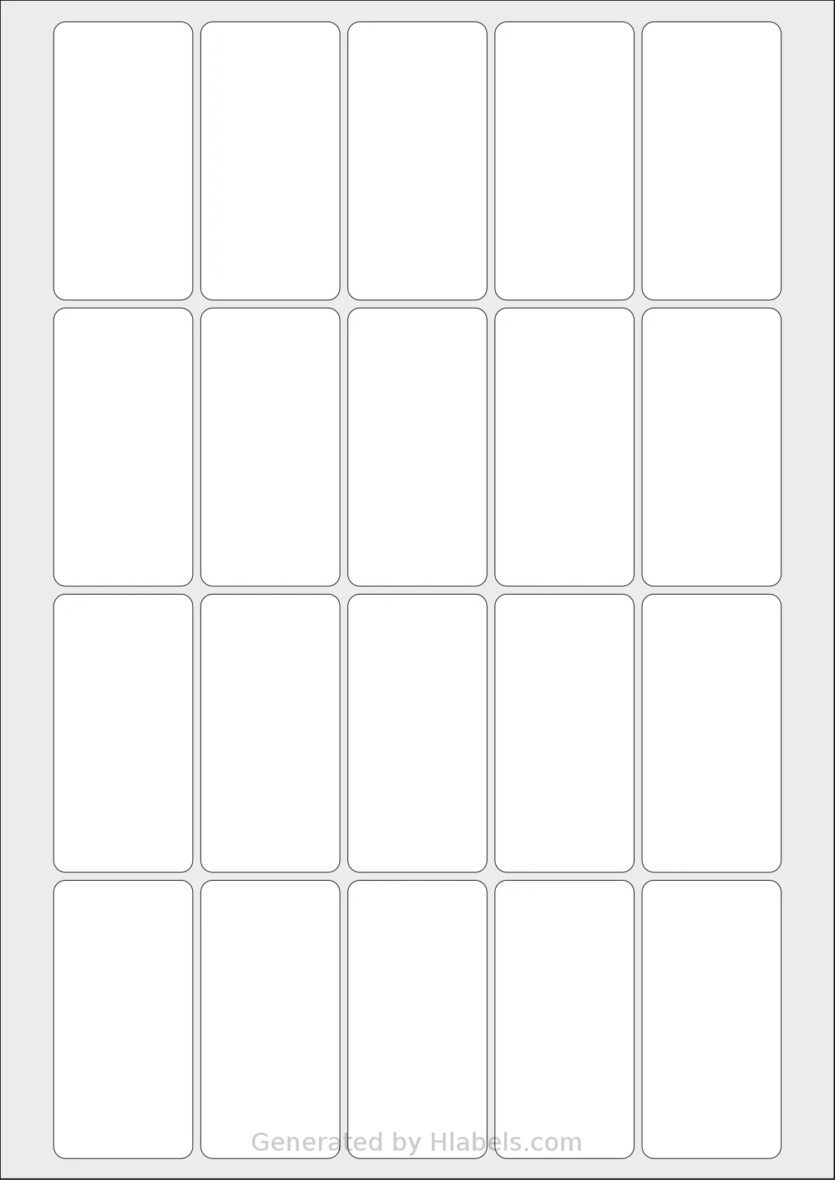 Flexilabels® FL20 template with 20 rectangular 35 x 70 millimeter labels per sheet, on A4-size adhesive blank label sheets.