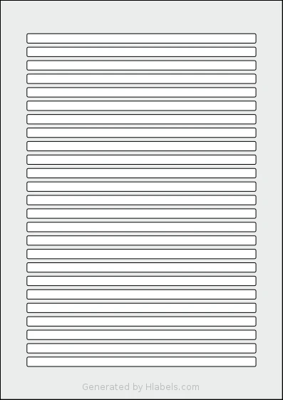 Flexilabels® FL25 template with 25 rectangular 170 x 7 millimeter labels per sheet, on A4-size adhesive blank label sheets.