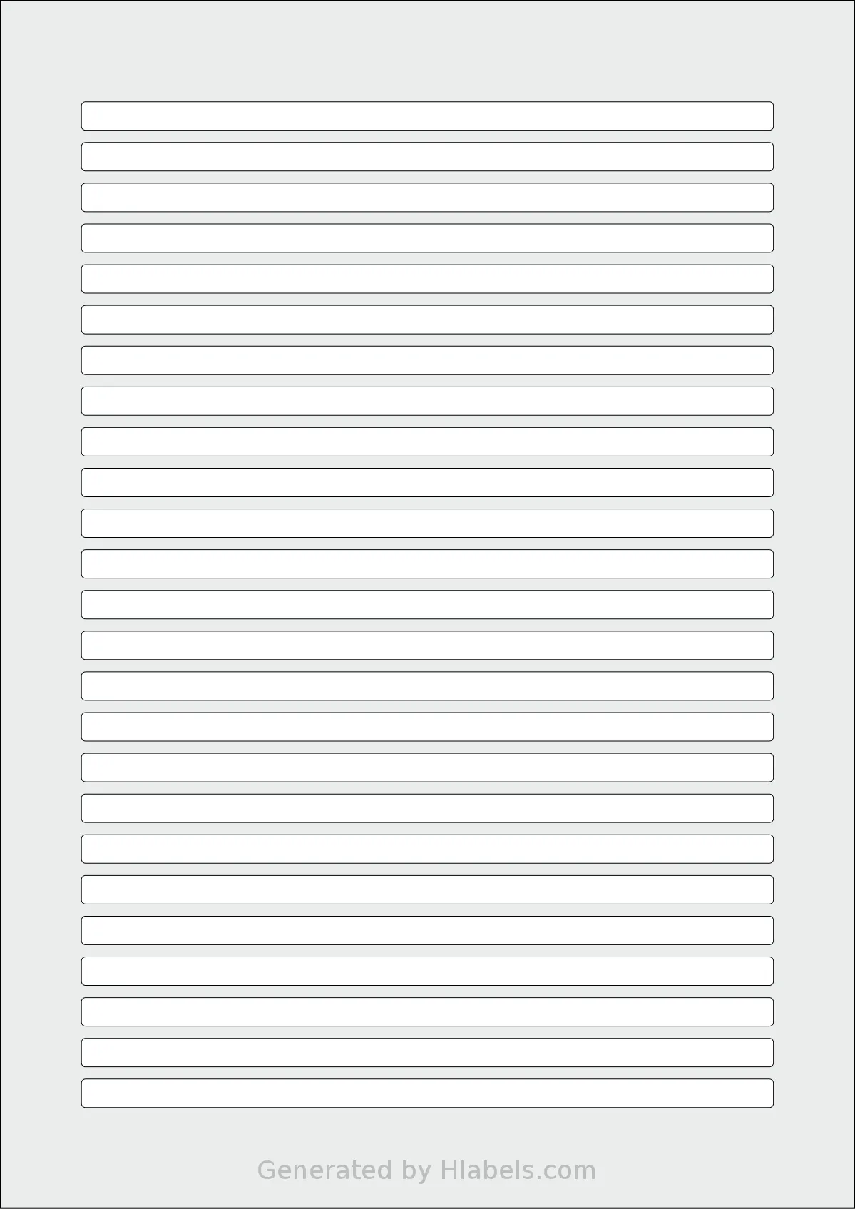 Flexilabels® FL25 template with 25 rectangular 170 x 7 millimeter labels per sheet, on A4-size adhesive blank label sheets.