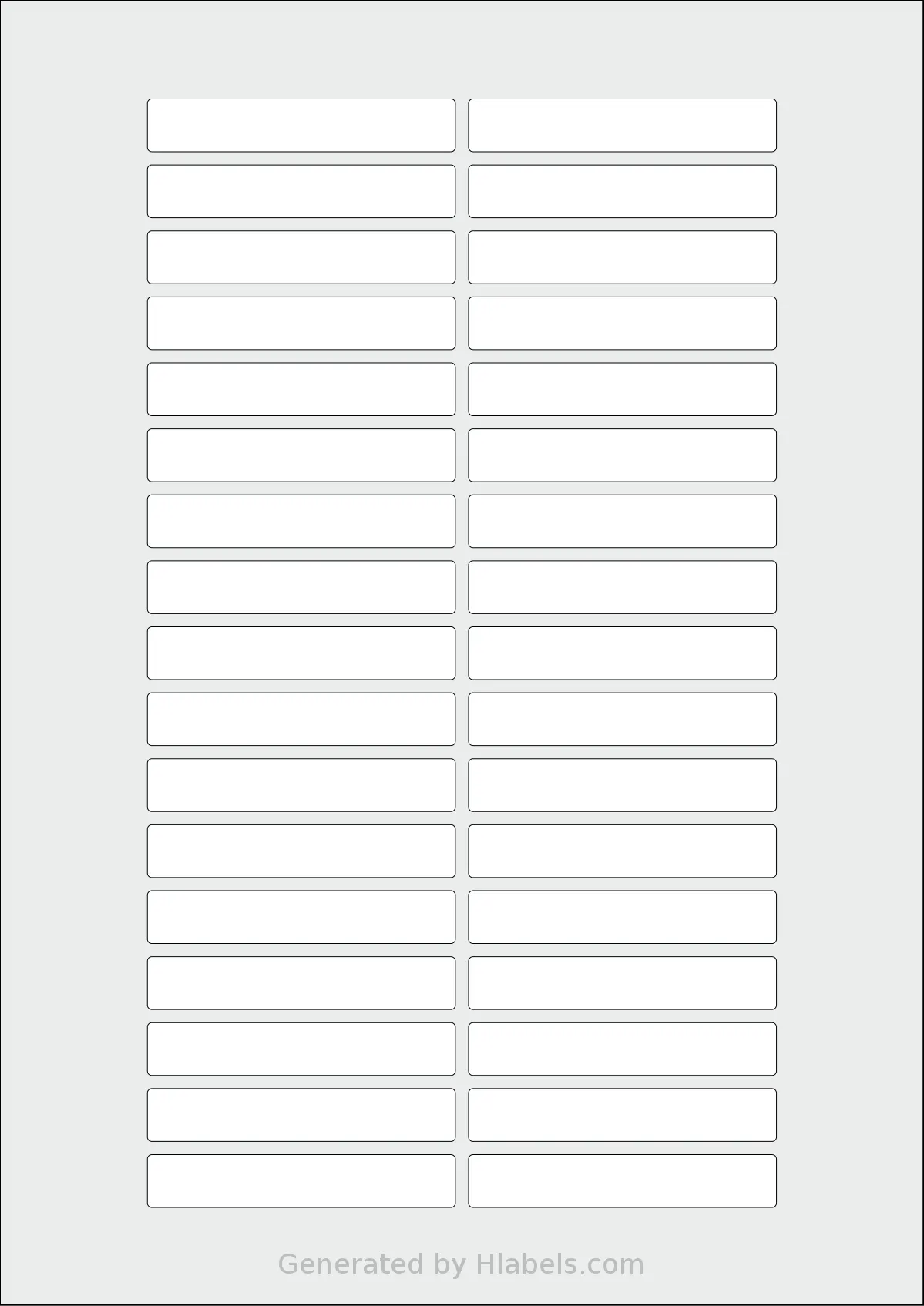 Flexilabels® FL34 template with 34 rectangular 70 x 12 millimeter labels per sheet, on A4-size adhesive blank label sheets.