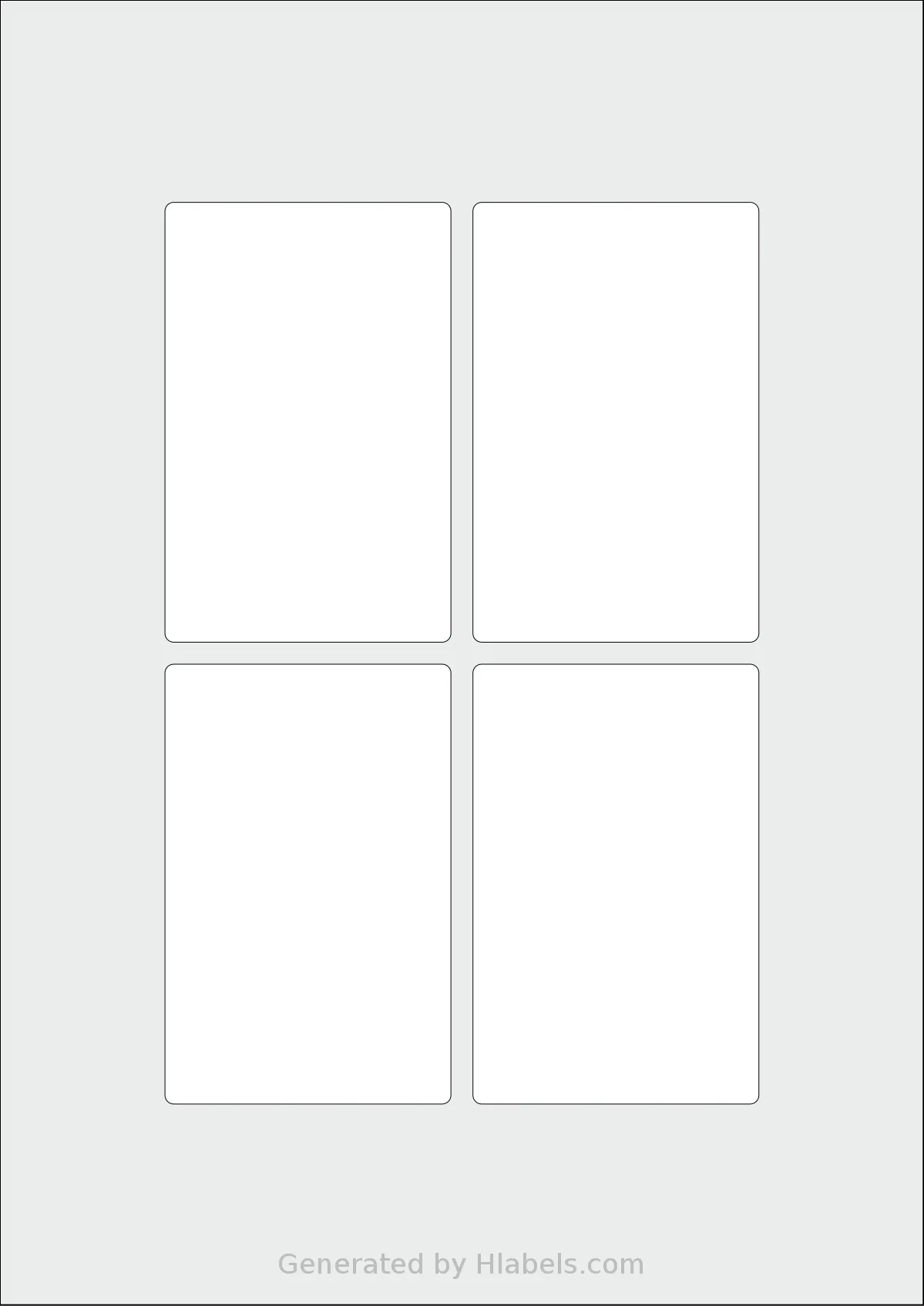 Flexilabels® FL4 template with 4 rectangular 65 x 100 millimeter labels per sheet, on A4-size adhesive blank label sheets.
