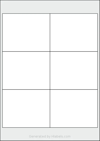 Flexilabels® FL6 template with 6 rectangular 100 x 80 millimeter labels per sheet, on A4-size adhesive blank label sheets.