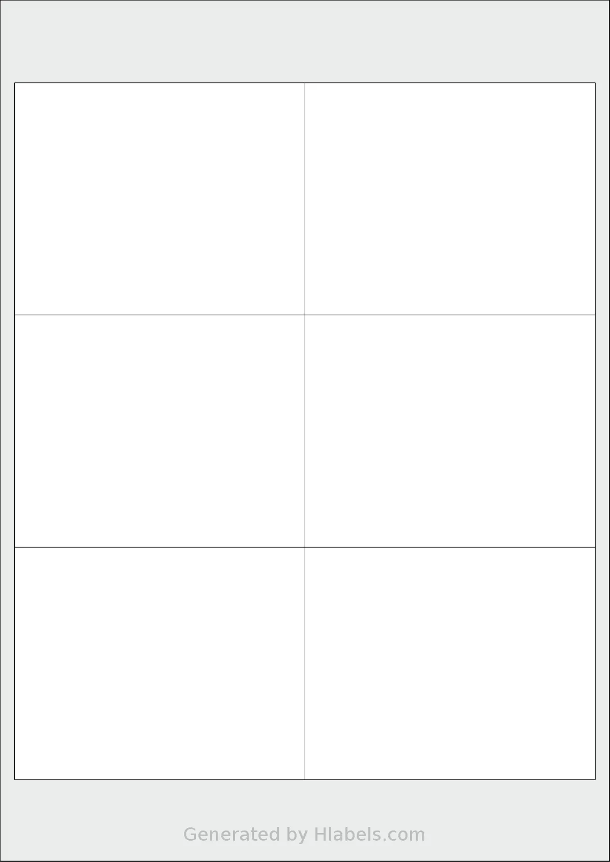 Flexilabels® FL6 template with 6 rectangular 100 x 80 millimeter labels per sheet, on A4-size adhesive blank label sheets.