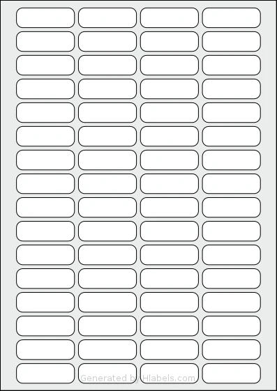 Flexilabels® FL64 template with 64 rectangular 44 x 15 millimeter labels per sheet, on A4-size adhesive blank label sheets.
