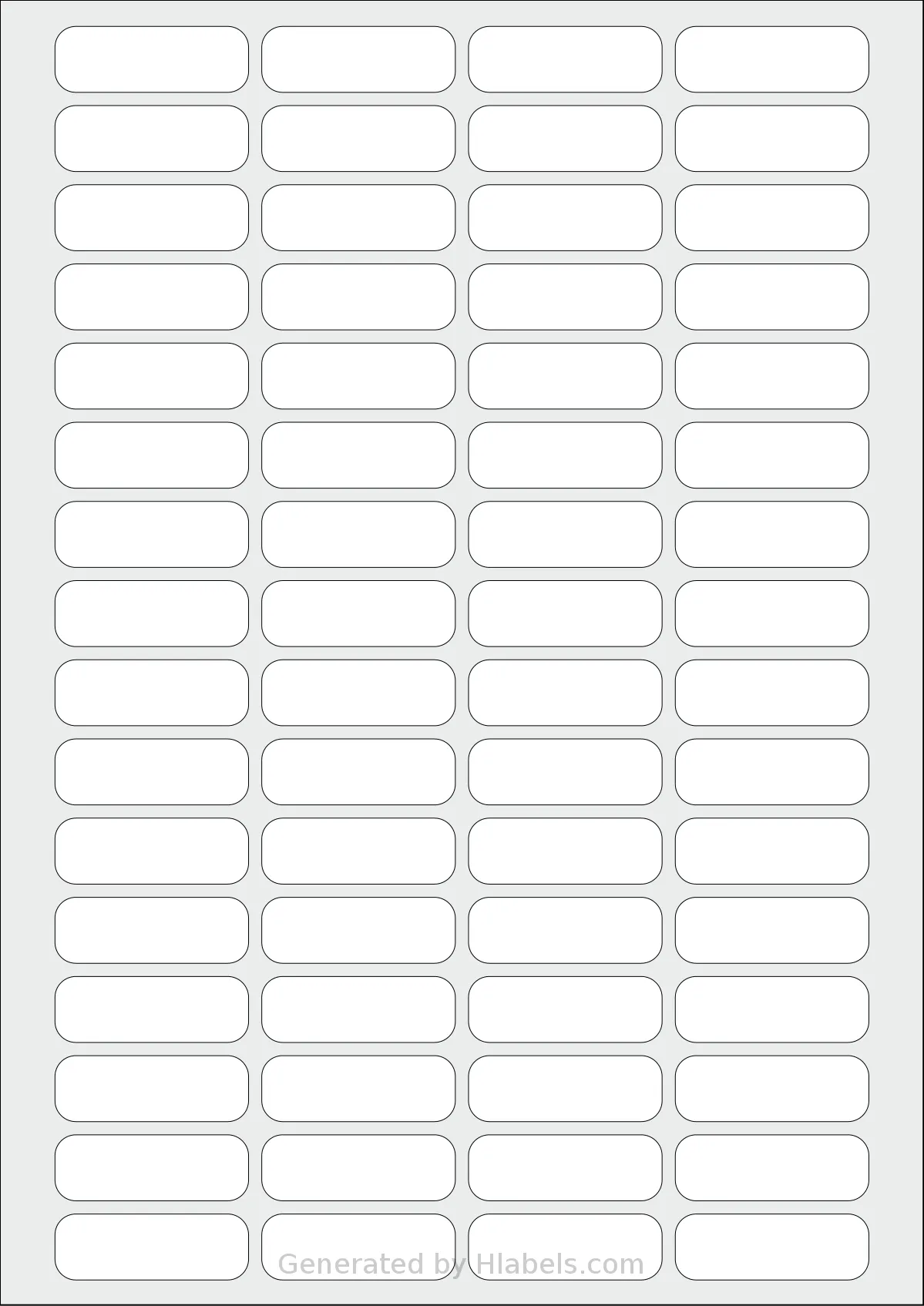 Flexilabels® FL64 template with 64 rectangular 44 x 15 millimeter labels per sheet, on A4-size adhesive blank label sheets.