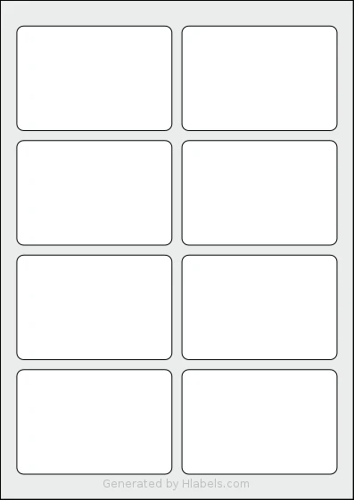 Flexilabels® FL8 template with 8 rectangular 92 x 62 millimeter labels per sheet, on A4-size adhesive blank label sheets.