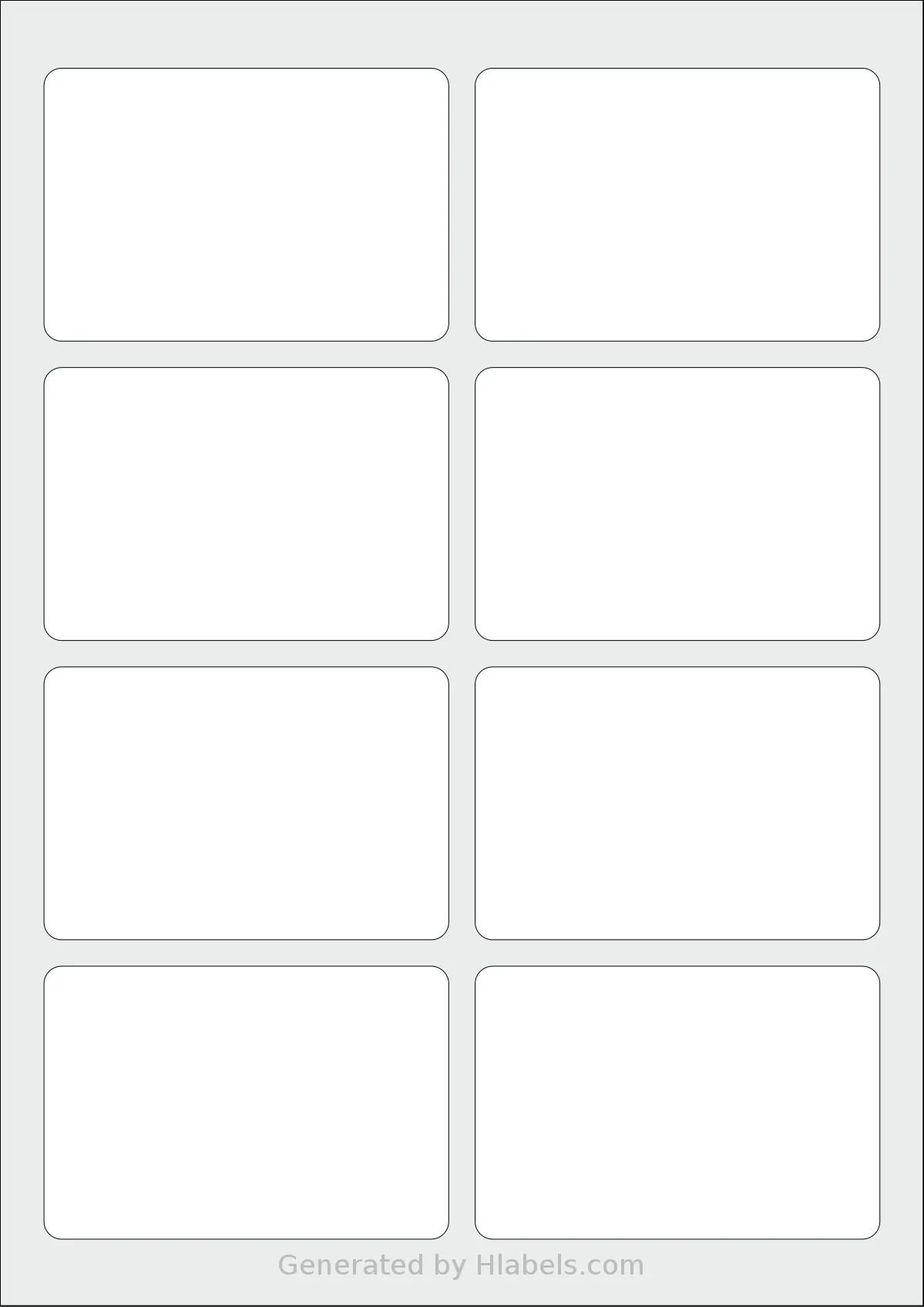 Flexilabels® FL8 template with 8 rectangular 92 x 62 millimeter labels per sheet, on A4-size adhesive blank label sheets.