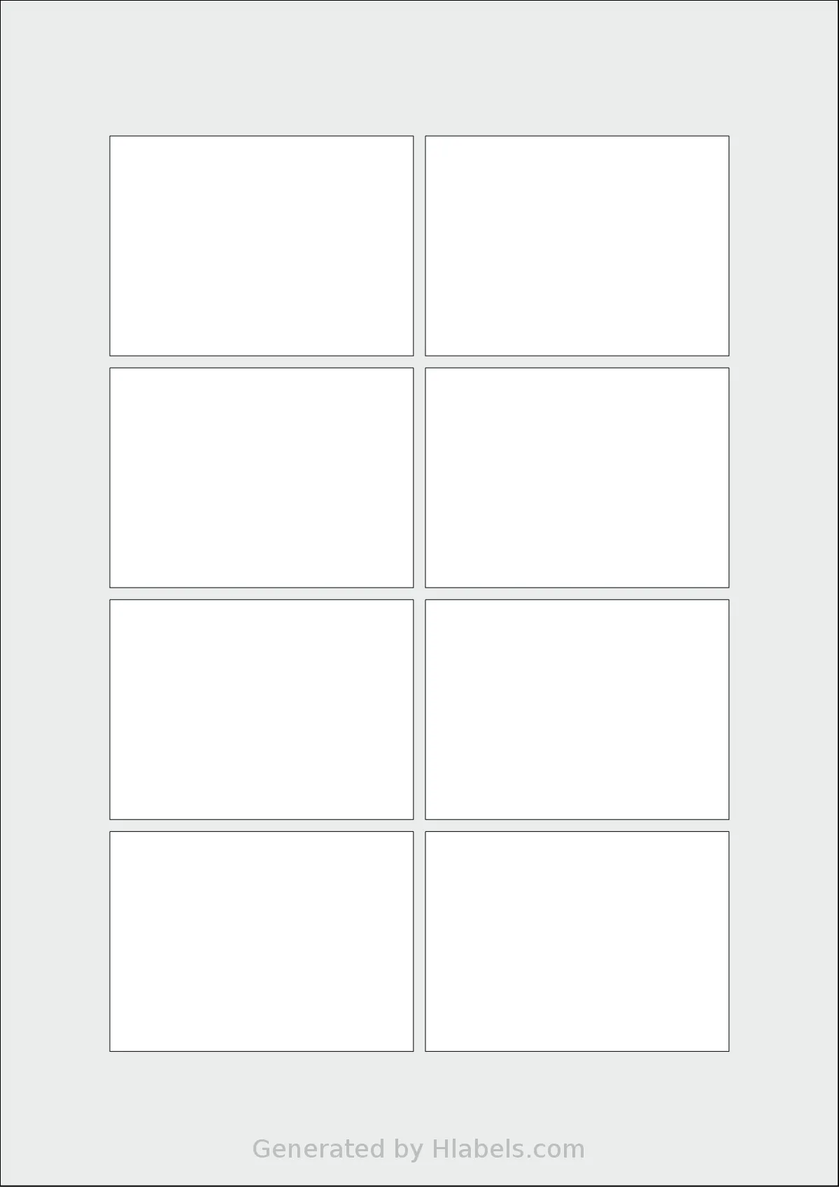 Flexilabels® FLK8 template with 8 rectangular 76 x 55 millimeter labels per sheet, on A4-size adhesive blank label sheets.