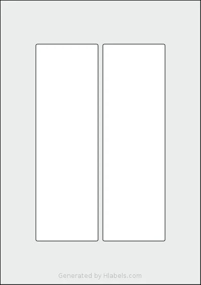 Flexilabels® FLL2 template with 2 rectangular 65 x 205 millimeter labels per sheet, on A4-size adhesive blank label sheets.