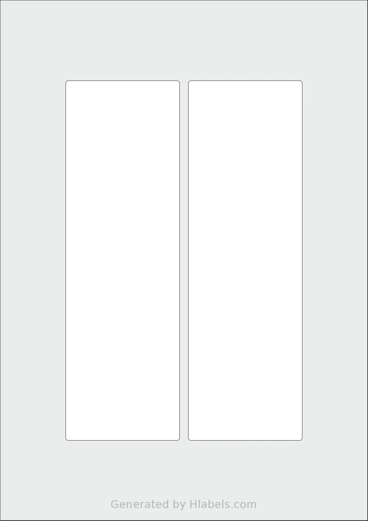 Flexilabels® FLL2 template with 2 rectangular 65 x 205 millimeter labels per sheet, on A4-size adhesive blank label sheets.