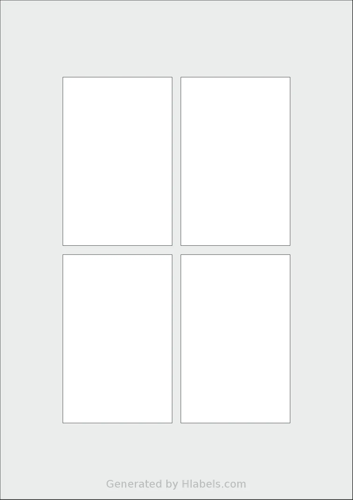 Flexilabels® FLX4 template with 4 rectangular 65 x 100 millimeter labels per sheet, on A4-size adhesive blank label sheets.