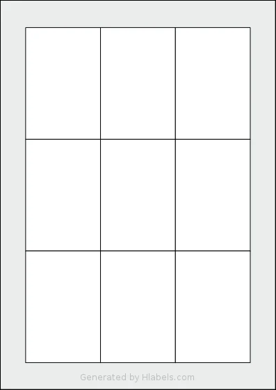 Flexilabels® FMO9 template with 9 rectangular 57 x 85 millimeter labels per sheet, on A4-size adhesive blank label sheets.