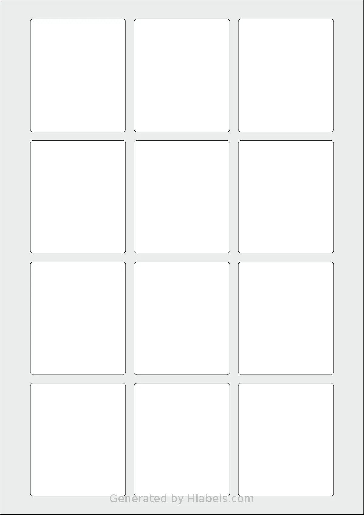 Flexilabels® FN12 template with 12 rectangular 55 x 65 millimeter labels per sheet, on A4-size adhesive blank label sheets.