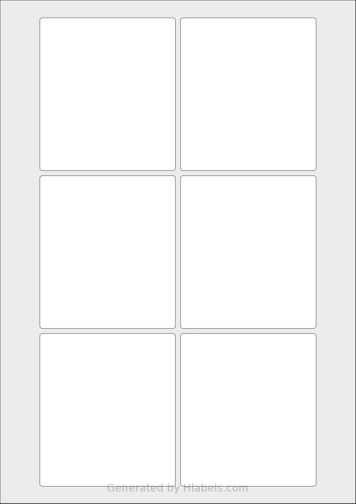 Flexilabels® FN6 template with 6 rectangular 80 x 90 millimeter labels per sheet, on A4-size adhesive blank label sheets.