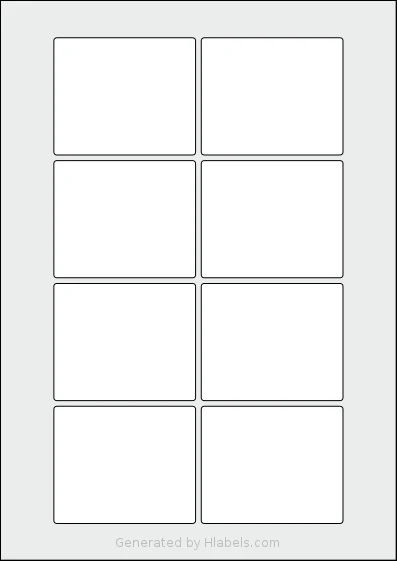 Flexilabels® FN8 template with 8 rectangular 75 x 62 millimeter labels per sheet, on A4-size adhesive blank label sheets.