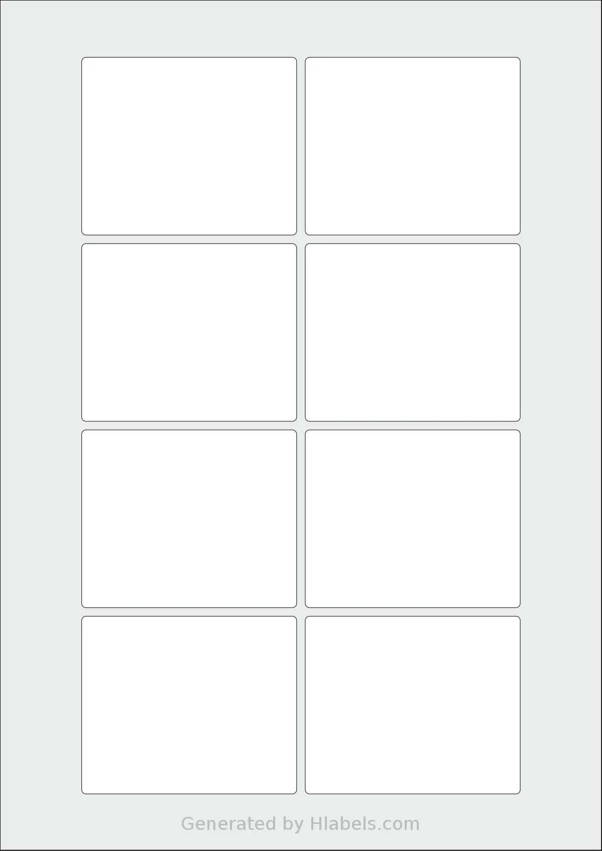 Flexilabels® FN8 template with 8 rectangular 75 x 62 millimeter labels per sheet, on A4-size adhesive blank label sheets.